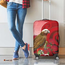 New Zealand Parrot Kaka Luggage Cover Maori Koru With Pohutukawa Flowers LT05