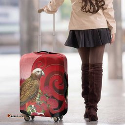 New Zealand Parrot Kaka Luggage Cover Maori Koru With Pohutukawa Flowers LT05