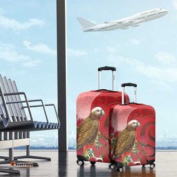New Zealand Parrot Kaka Luggage Cover Maori Koru With Pohutukawa Flowers LT05
