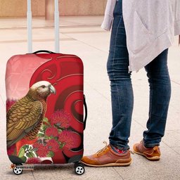 New Zealand Parrot Kaka Luggage Cover Maori Koru With Pohutukawa Flowers LT05