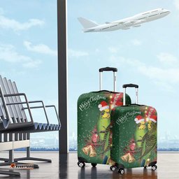 Green Budgerigars on Callistemon Luggage Cover Merry Christmas Aussie LT7