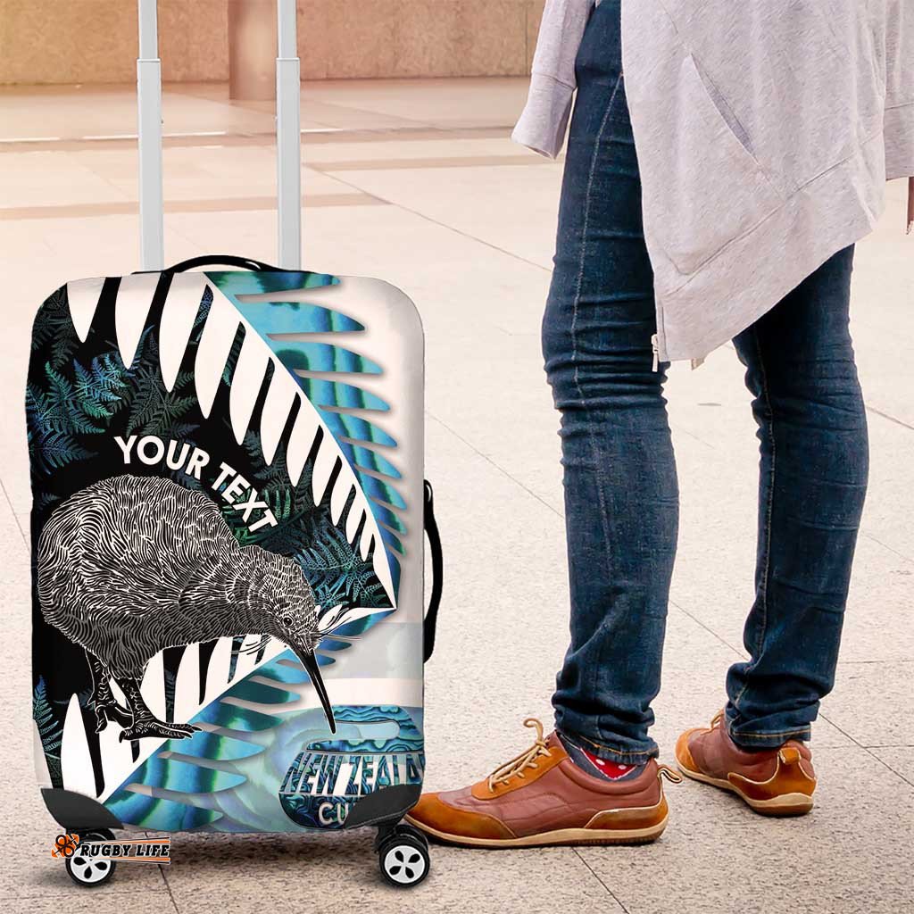 New Zealand Silver Fern Curling Personalised Luggage Cover Aotearoa Kiwi Ponga Paua Shell Version LT14