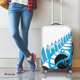 New Zealand Lawn Bowls Prostate Cancer Custom Luggage Cover Aotearoa Maori Silver Fern Blue Ribbon LT14