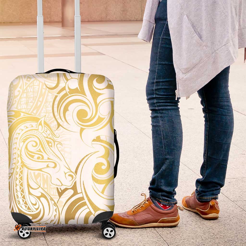 Gold And White Aoteara Horse Racing Luggage Cover NZ Maori Pattern LT14