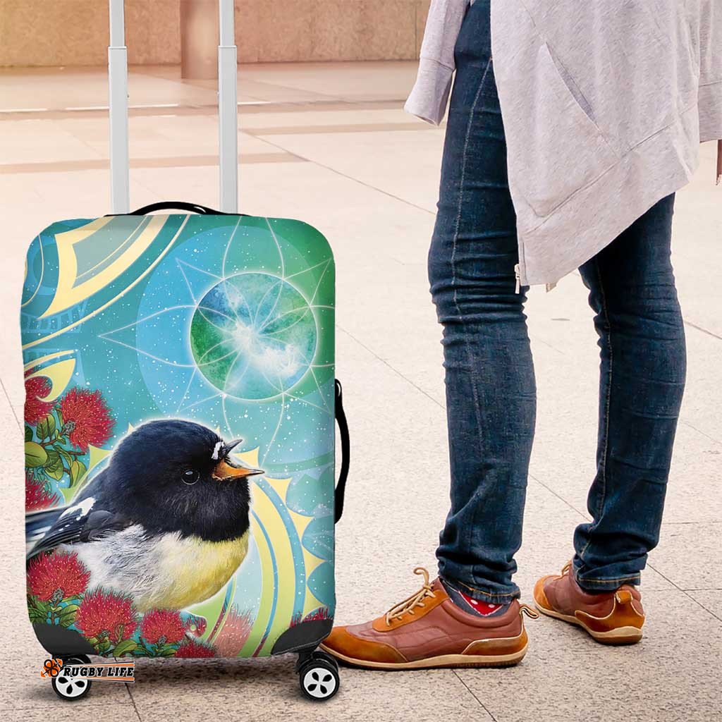 New Zealand Tomtit Luggage Cover Maori Koru With Pohutukawa Galaxy Style LT05