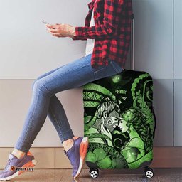 Maori Romantic Valentine Luggage Cover The Hongi Kiss Green Galaxy DT05