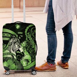 Maori Romantic Valentine Luggage Cover The Hongi Kiss Green Galaxy DT05