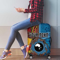 Personalised Australia and Fiji Together Luggage Cover Tribal Palm Tree with Tapa and Aboriginal Animals Half Style LT03