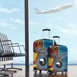 Personalised Australia and Fiji Together Luggage Cover Tribal Palm Tree with Tapa and Aboriginal Animals Half Style LT03