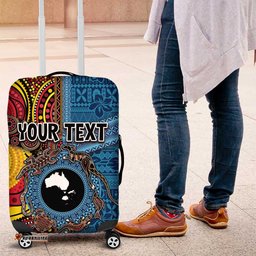 Personalised Australia and Fiji Together Luggage Cover Tribal Palm Tree with Tapa and Aboriginal Animals Half Style LT03