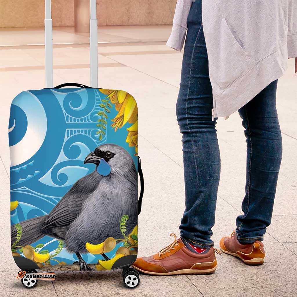 New Zealand Kokako Bird Luggage Cover Maori Koru With Kowhai Flowers LT05