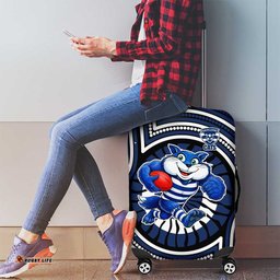Geelong Cats Luggage Cover Indigenous Monochrome Dot Art Mascot Style TS04