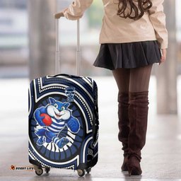 Geelong Cats Luggage Cover Indigenous Monochrome Dot Art Mascot Style TS04