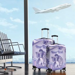 Personalised Epilepsy Awareness Luggage Cover Purple Ribbon Butterfly And Brain Aboriginal Art DT05