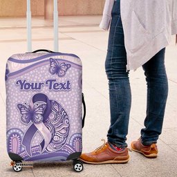 Personalised Epilepsy Awareness Luggage Cover Purple Ribbon Butterfly And Brain Aboriginal Art DT05