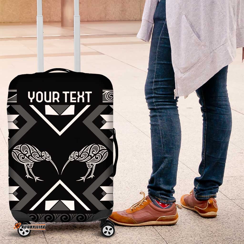 Personalised Taniko Motifs Aotearoa Luggage Cover Waitangi Kowhaiwhai Kiwi - Monochrome LT7