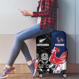 France And New Zealand Rugby Luggage Cover Les Bleus Rooster With Maori Tiki LT05