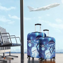 NAIDOC Deadly 50 Years Luggage Cover Jellyfish Aboriginal Culture Inspired Blue LT9