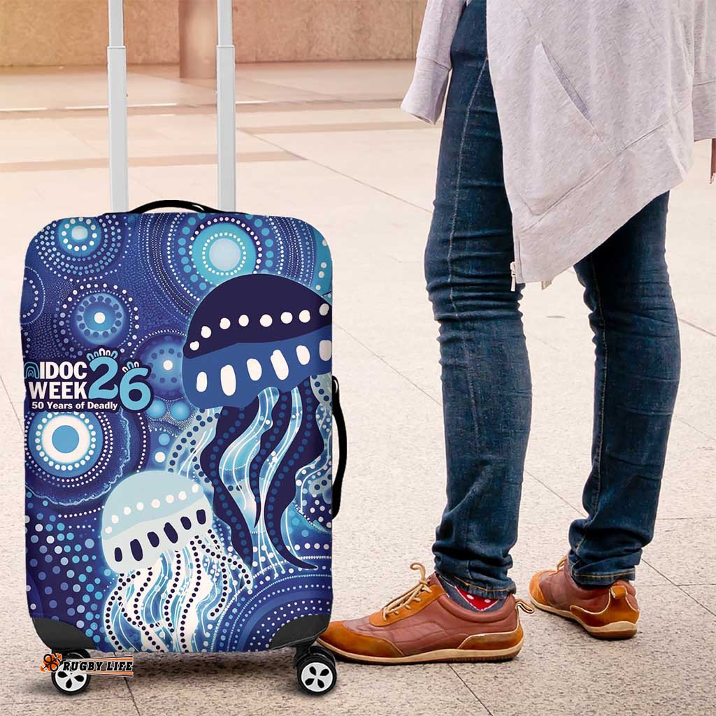 NAIDOC Deadly 50 Years Luggage Cover Jellyfish Aboriginal Culture Inspired Blue LT9