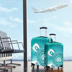 NAIDOC Week 2026 Luggage Cover 50 Years Deadly Dhari Cyan Aboriginal Art LT14