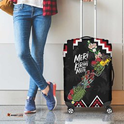 New Zealand Christmas Taniko Poutama Luggage Cover Flora Map with Birds LT7