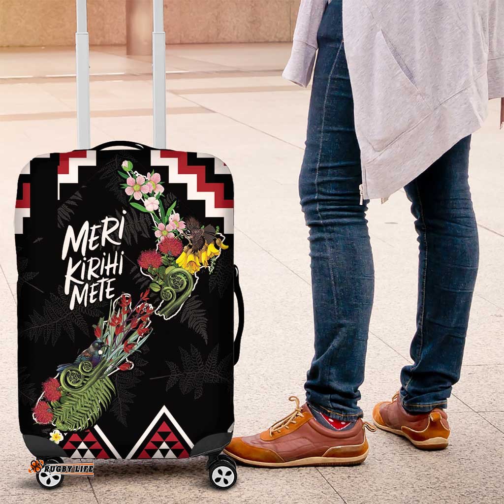 New Zealand Christmas Taniko Poutama Luggage Cover Flora Map with Birds LT7