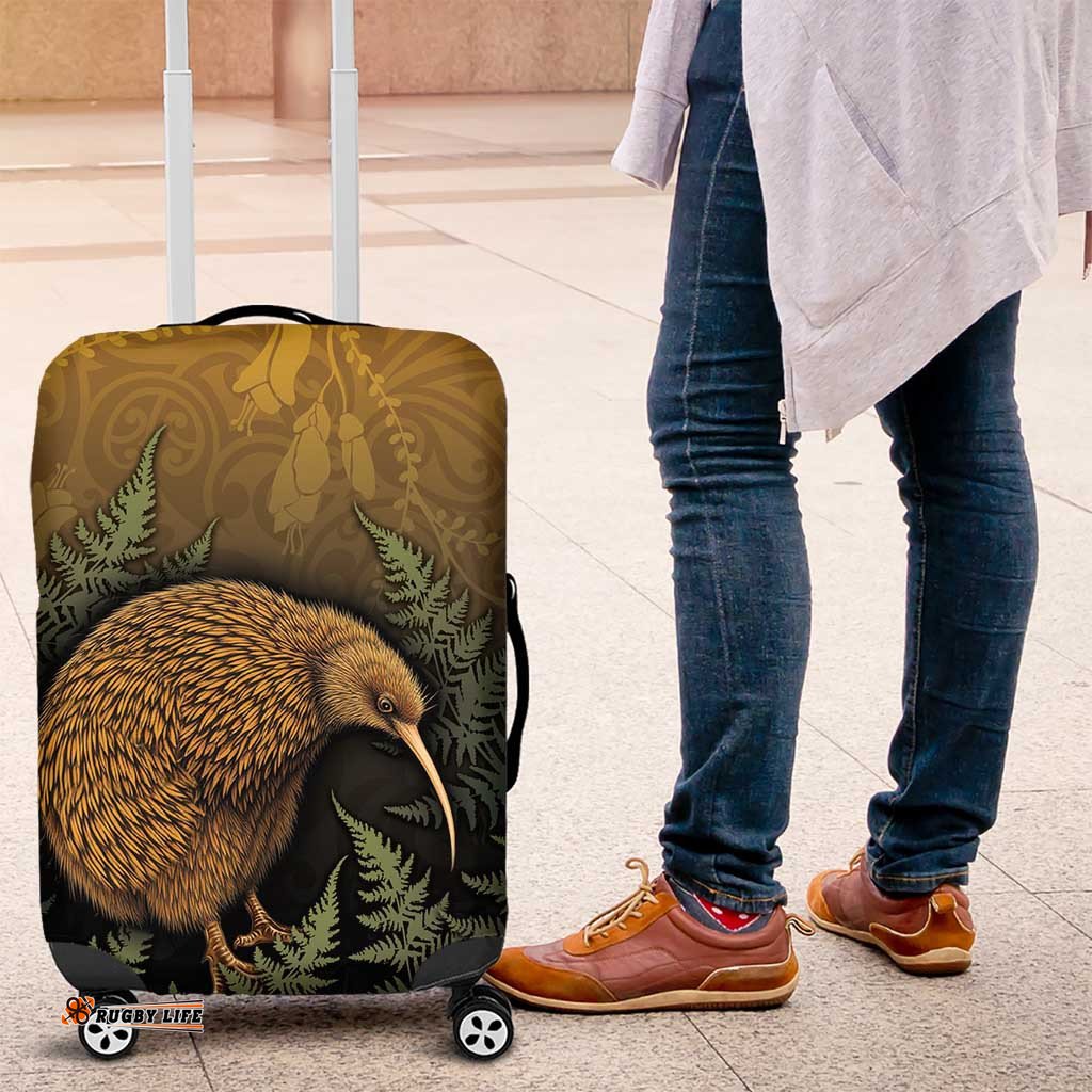 New Zealand Kiwi Bird Luggage Cover Silver Fern Mix Maori Pattern LT05