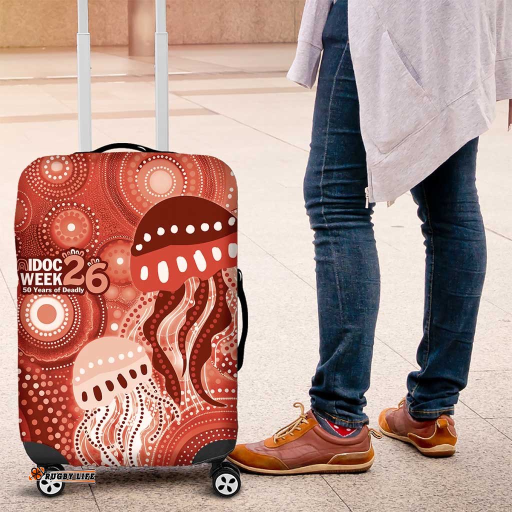 NAIDOC Deadly 50 Years Luggage Cover Jellyfish Aboriginal Culture Inspired Red LT9