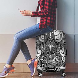 New Zealand Taiaha Maori Luggage Cover Kiwikiwi Minimalist Silver Fern Tukutuku Motif LT9