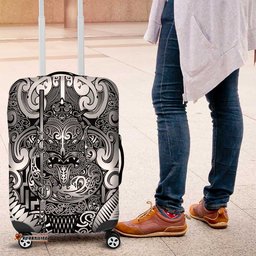 New Zealand Taiaha Maori Luggage Cover Kiwikiwi Minimalist Silver Fern Tukutuku Motif LT9