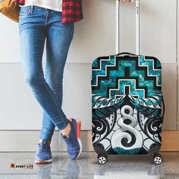 New Zealand Maori Luggage Cover Poutama Pikorua Turquoise Paua Shell LT05