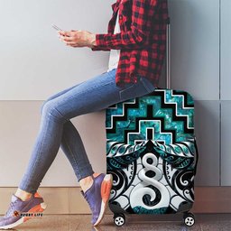 New Zealand Maori Luggage Cover Poutama Pikorua Turquoise Paua Shell LT05