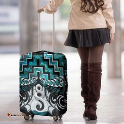 New Zealand Maori Luggage Cover Poutama Pikorua Turquoise Paua Shell LT05