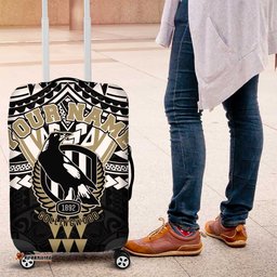 Personalized Collingwood Magpies Luggage Cover Polynesian Tribal Pattern Heritage Football TS04