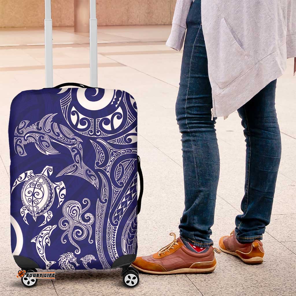 New Zealand Sea Animals with Maori Tribal Tattoo Luggage Cover Blue Color LT03