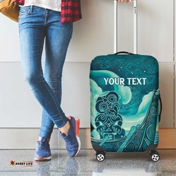 Personalised New Zealand Waitangi Day Luggage Cover Hei Tiki With Maori Waka - Whakarare Pattern LT14