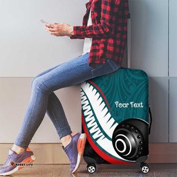 Personalised Aotearoa Lawn Bowls Luggage Cover Maori and Silver Fern Sporty Style Teal Color LT03