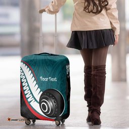 Personalised Aotearoa Lawn Bowls Luggage Cover Maori and Silver Fern Sporty Style Teal Color LT03