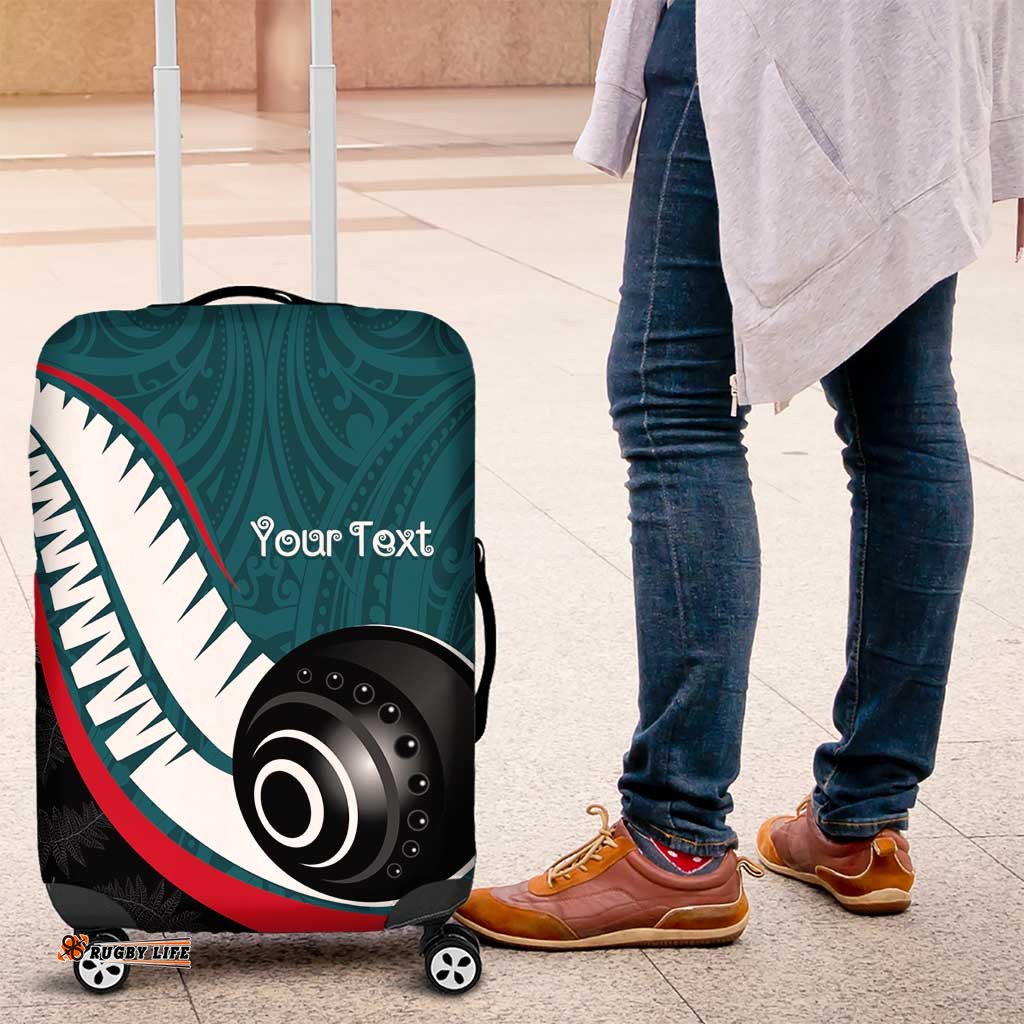 Personalised Aotearoa Lawn Bowls Luggage Cover Maori and Silver Fern Sporty Style Teal Color LT03
