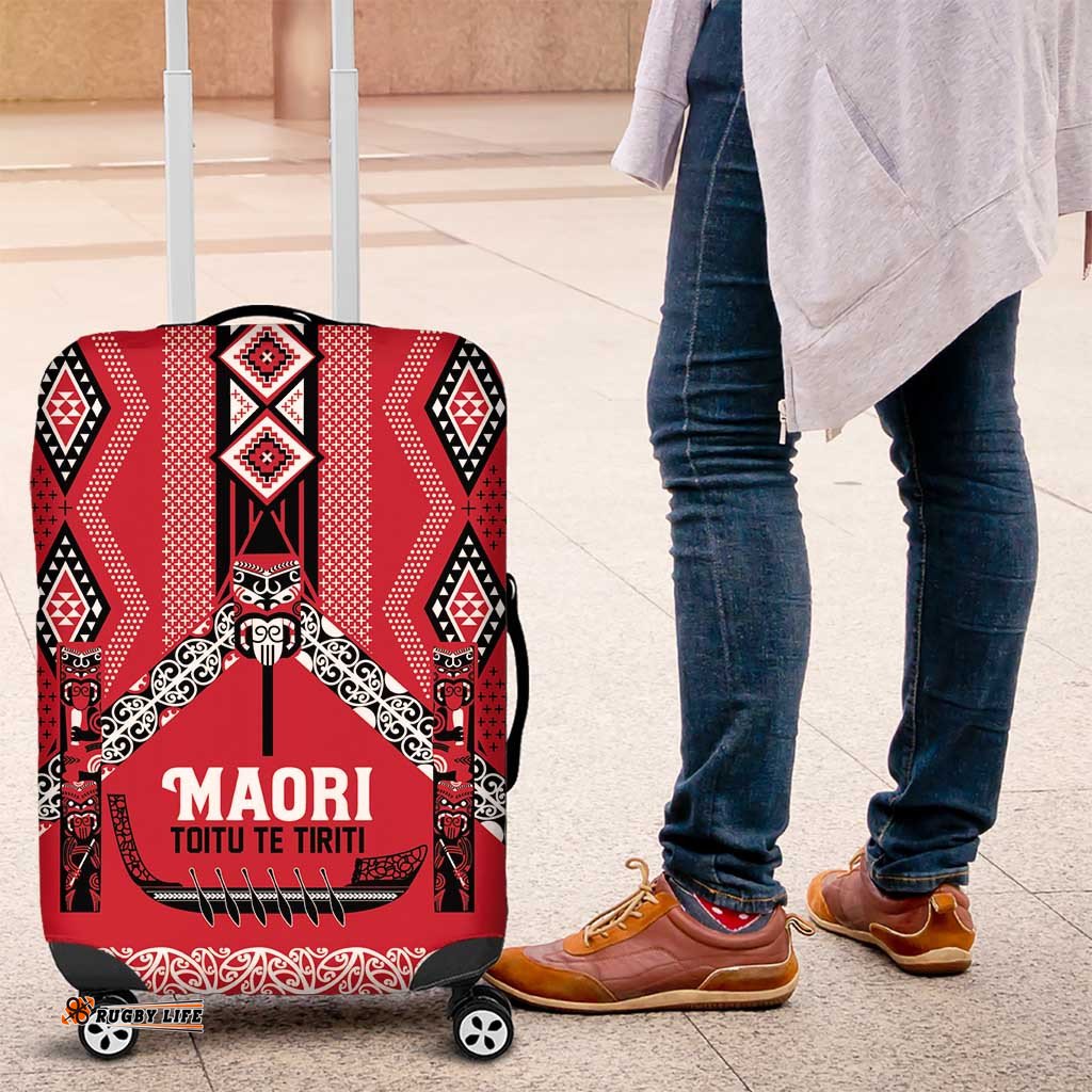 Toitu Te Tiriti Waitangi Luggage Cover Red Wharenui House LT9