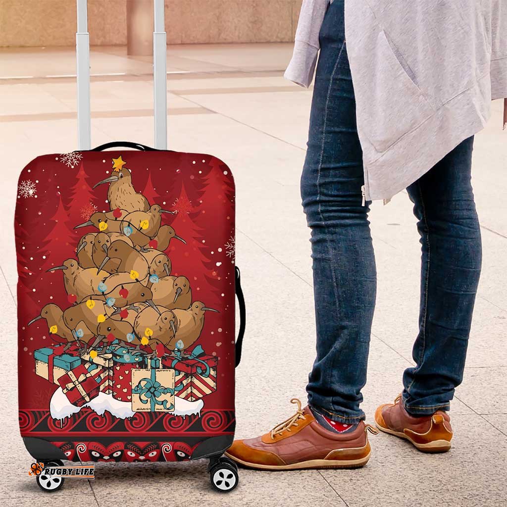 Funny Kiwi Bird Xmas Tree Luggage Cover New Zealand Tribal Christmas Spirit LT9