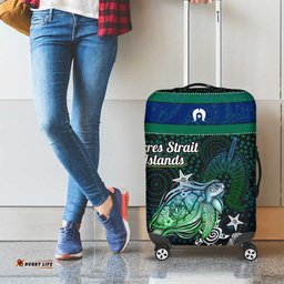 Torres Strait Islands Sea Turtle and Dhari Luggage Cover Oceanic Indigenous Dotwork Tribal Illustration TS04