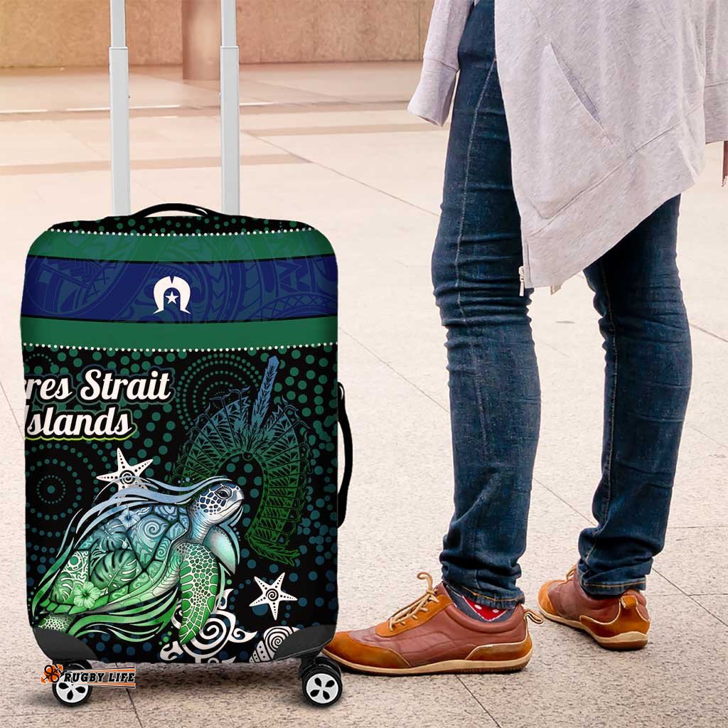 Torres Strait Islands Sea Turtle and Dhari Luggage Cover Oceanic Indigenous Dotwork Tribal Illustration TS04