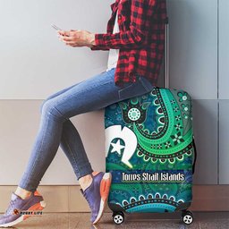 Torres Strait Islands Luggage Cover Dhari Emblem Vibrant Teal Indigenous TS04