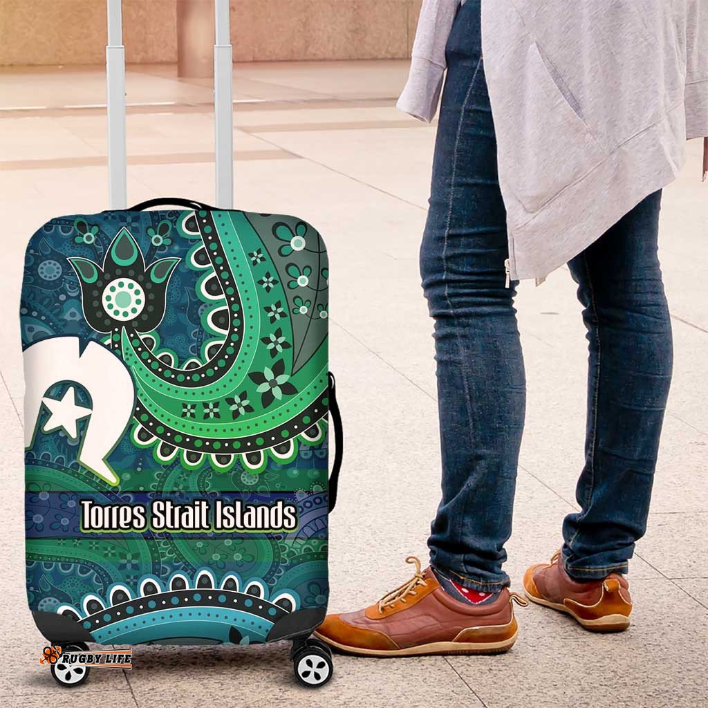 Torres Strait Islands Luggage Cover Dhari Emblem Vibrant Teal Indigenous TS04