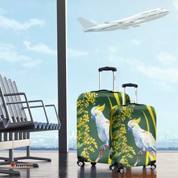 White Cockatoo and Golden Wattle Luggage Cover Australian Native Bird LT9