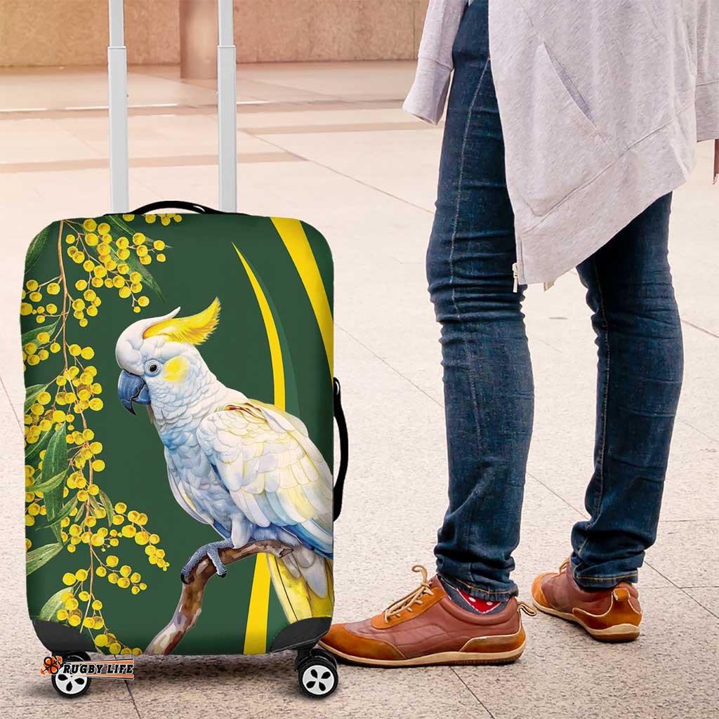 White Cockatoo and Golden Wattle Luggage Cover Australian Native Bird LT9