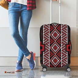 Red Tukutuku Pattern Aotearoa Luggage Cover Niho Taniwha and Puhoro Motifs LT7