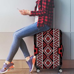 Red Tukutuku Pattern Aotearoa Luggage Cover Niho Taniwha and Puhoro Motifs LT7