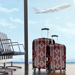 Red Tukutuku Pattern Aotearoa Luggage Cover Niho Taniwha and Puhoro Motifs LT7